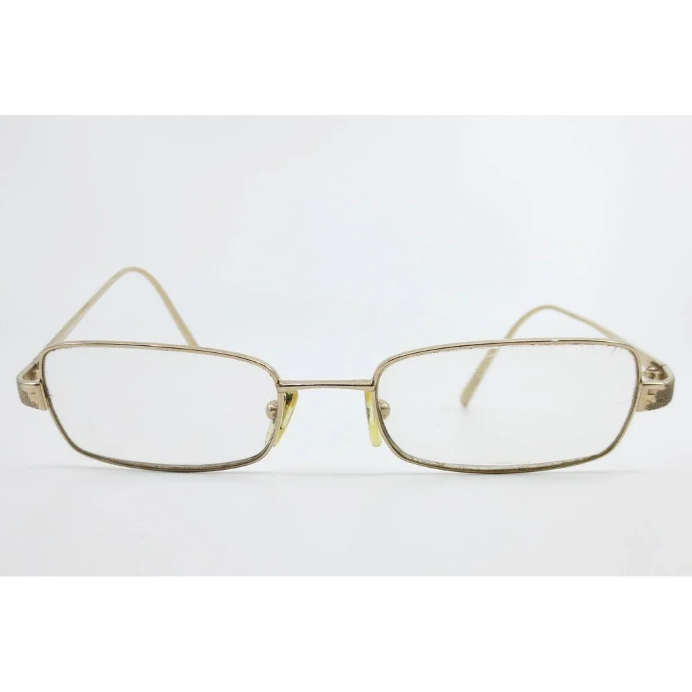 Fendi F648 714 Gold Metal Rectangular Eyeglass Frames Italy 51-18-135 Designer